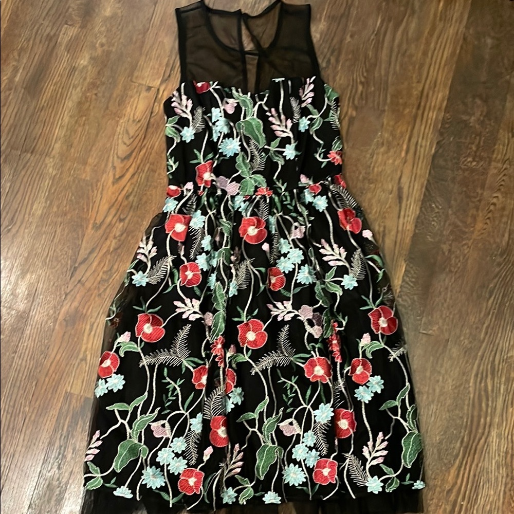 Floral Embroidered Black Dress